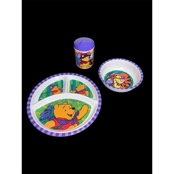 Disney’s Winnie The Pooh Melamine Plate Bowl Cup Set Childrens Zak-VINTAGE - Picture 2 of 2